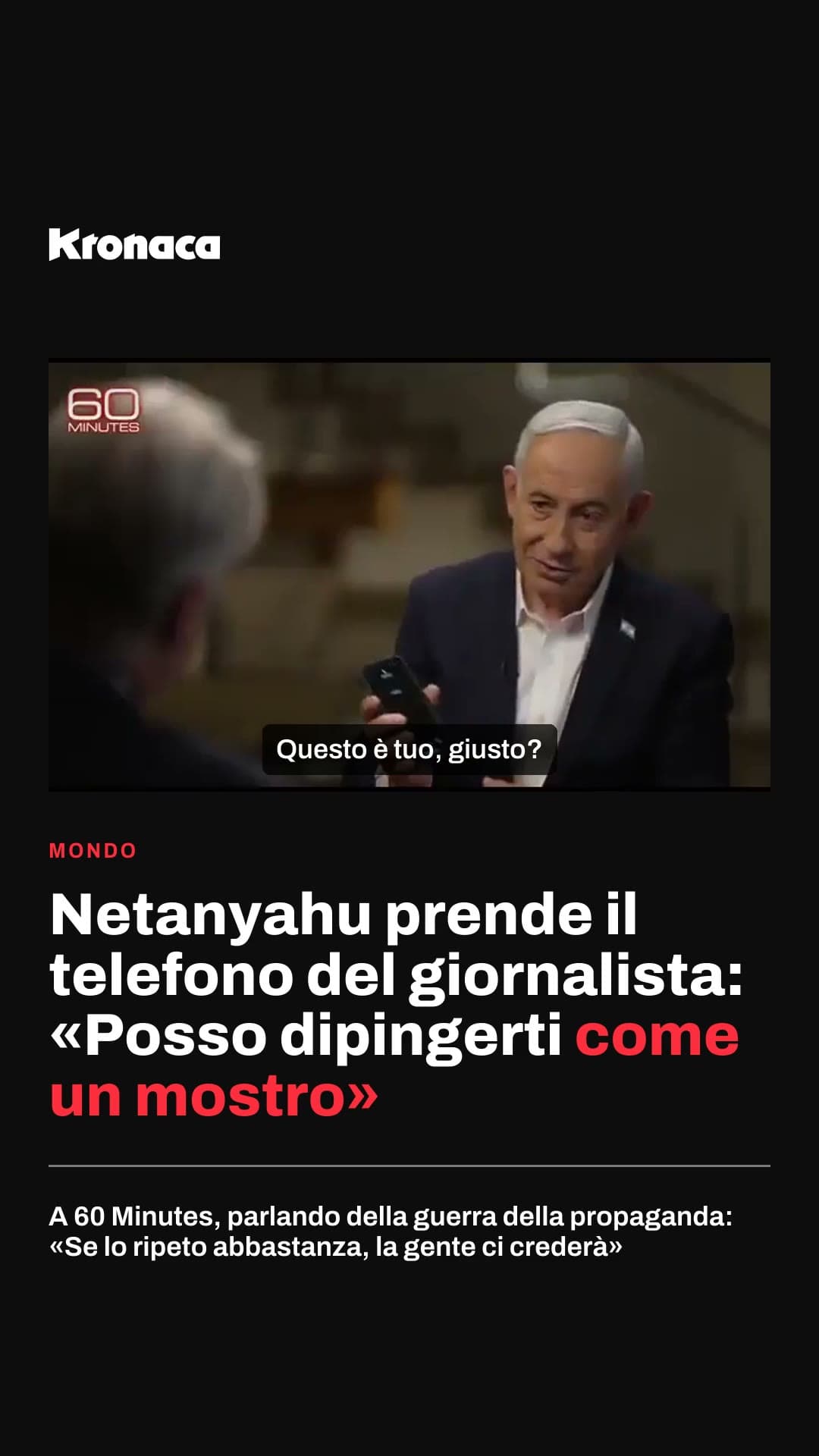 Netanyahu prende il telefono del giornalista: «Posso dipingerti come un mostro»