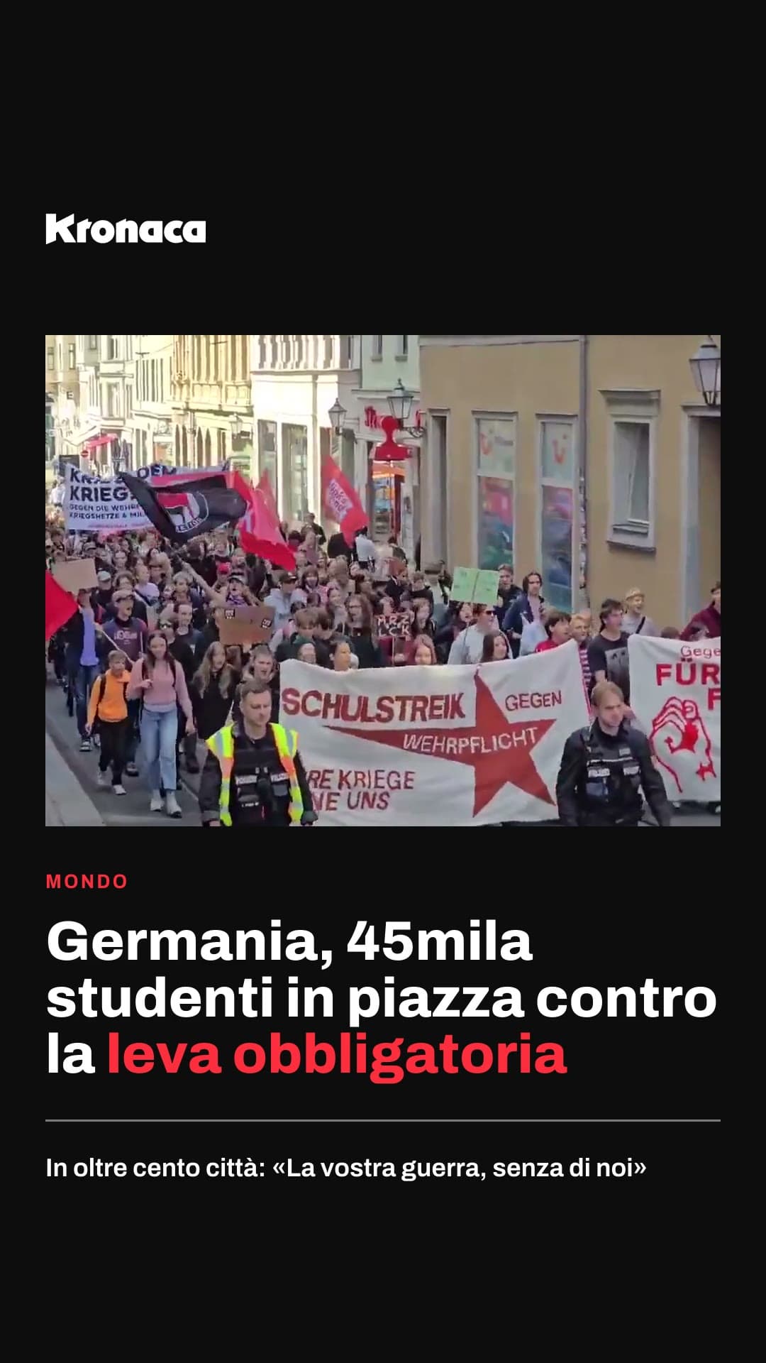 Germania, 45mila studenti in piazza contro la leva obbligatoria